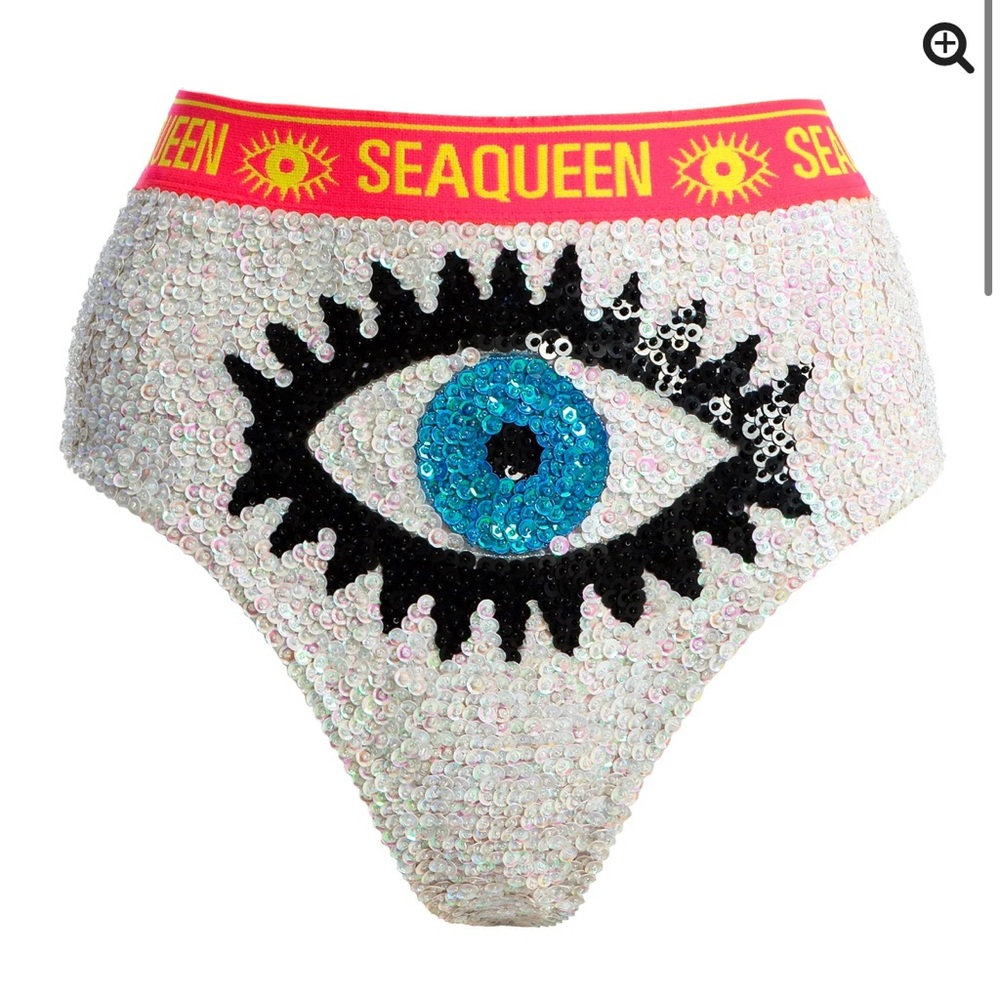 Seaqueen Swim Venus Bottoms in White Evil Eye- Size XS Never Been Worn
